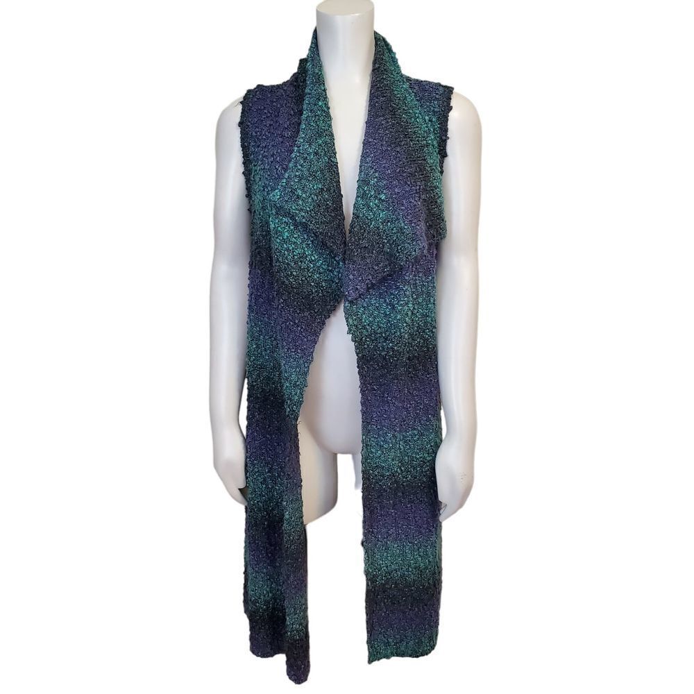 Chicos Washed Stripe blue Ombre Metallic Rowan Long boucle Sweater Vest Size 1/M